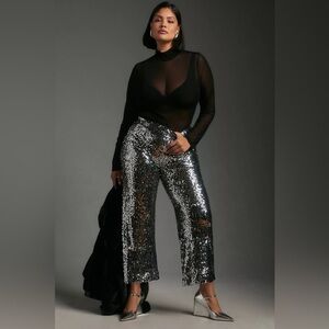Anthropologie The Colette Cropped Wide-Leg Sequin Pants